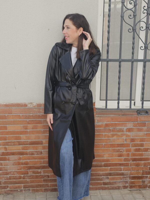 6097 Gabardina piel negro - Imagen 2