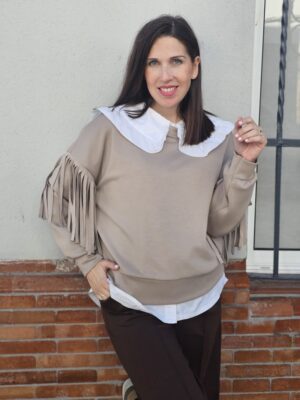 6311 Sudadera flecos beige