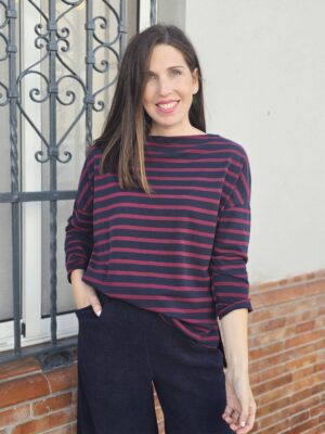 6326 Camiseta raya azul-burdeos