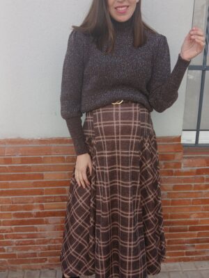 6747 Falda cuadros marrón cinturón