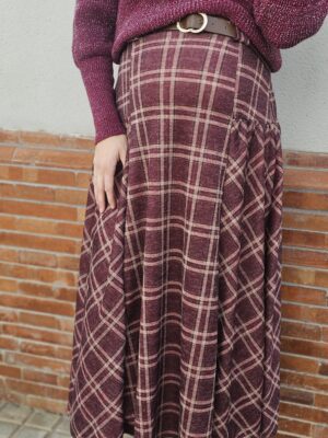 6748 Falda cuadros burdeos cinturón