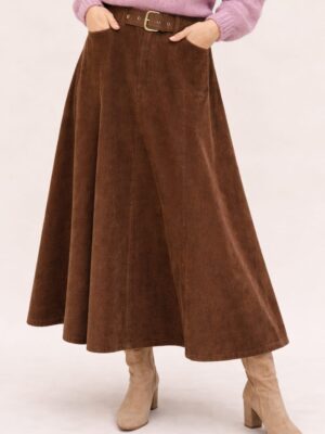 7012 Falda pana marron cinturon