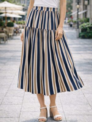 7086 Falda de rayas beige/azul marino