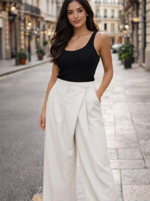 7902 Pantalón traje cruzado taupe