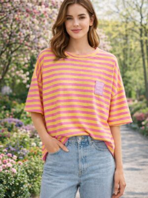 7952 Camiseta rayas rosa